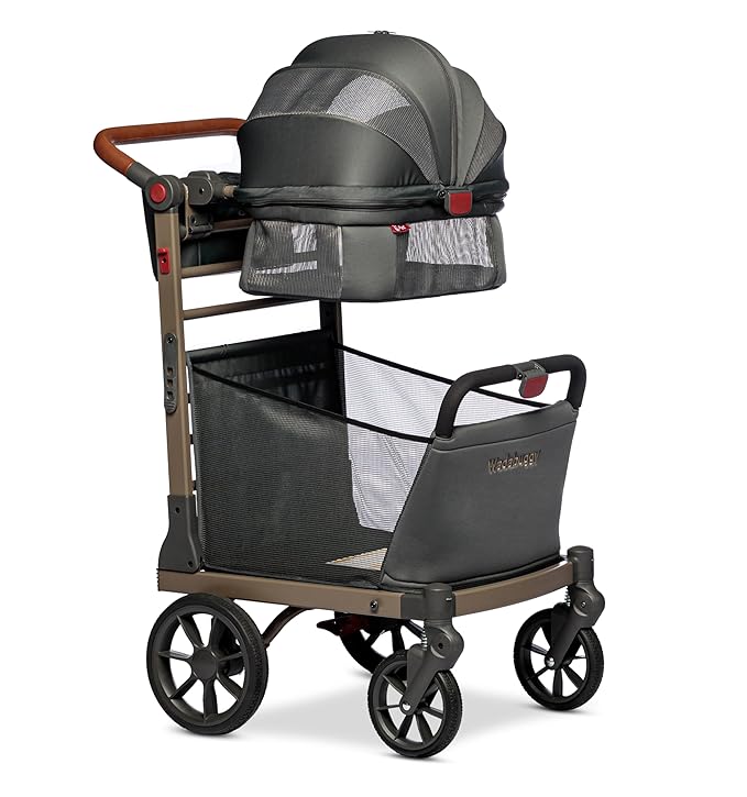 Wadabuggy Pet Foldable Cart - Luxury Cat & Dog Stroller with Extra Large Shopping Basket, Cup Holders, & Ventilated Canopy - Easy Fold Pet Stroller for Cats & Dogs