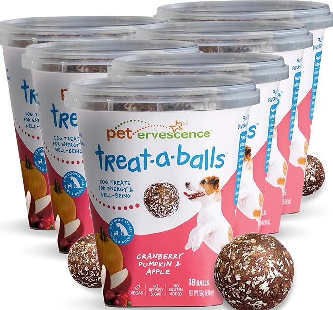 Cranberry, Pumpkin, & Apple Healthy Dog Treats - Vegan, Non-GMO, Human Grade - All Breeds, Sizes, & Ages - All Natural, Lean, Gluten-Free, Soft & Chewy - 6pk (108 Dog Treats Bulk)