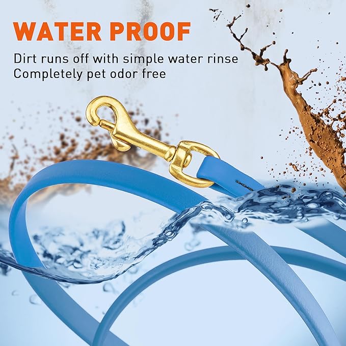 Viper Biothane K9 Working Dog Leash Waterproof Lead for Tracking Training Schutzhund Odor-Proof Long Line with Solid Brass Snap for Puppy Medium and Large Dogs, 15ft Cerulean Blue
