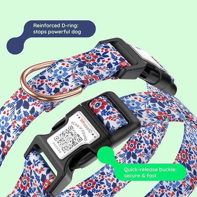 WhoseID Airtag Dog Collar,with Waterproof airtag Holder竊똎riginal Stylish Cute Pattern Design.QR Code ID Buckle竊똂omfortable Soft Cotton for Small Medium Large Dogs