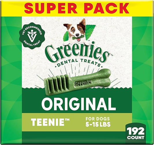 Greenies Veterinarian-Recommended Adult Natural Dental Dog Treats Teenie Size, Dog Dental Chews, Original Flavor, 54 oz. Pack, 192 Count