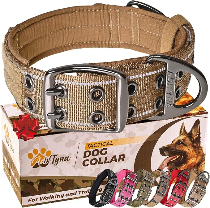 ADITYNA Heavy Duty Dog Collar for Medium Dogs - Reflective Collar with Handle for Training, and Walking - Wide, Thick, Tactical, Soft Neoprene Padded