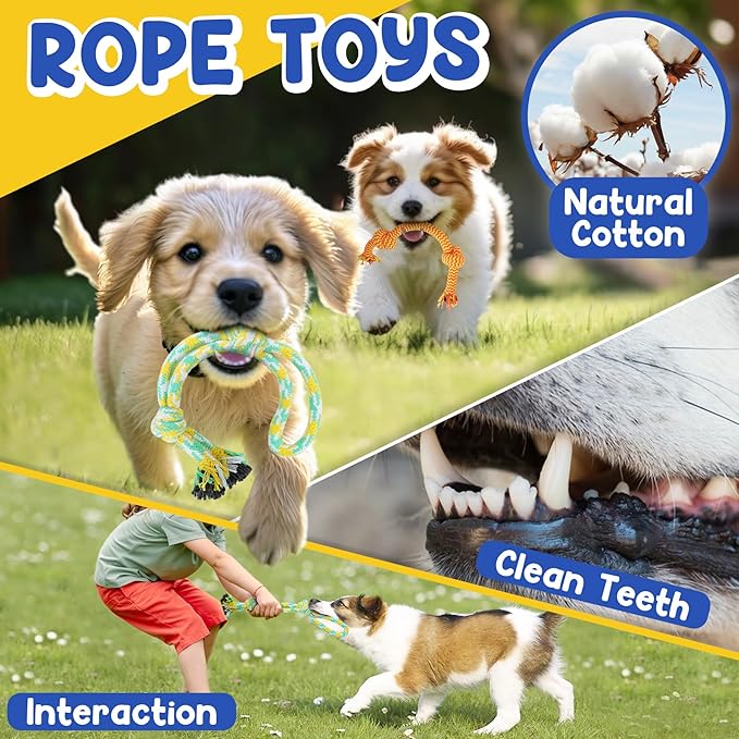 Puppy Toys for Teething, 9 Pack Interactive Dog Toys for Small Dogs, Puppy Chew Toys for Boredom with Rope Toys, Treat Ball and Cute Squeaky Toys
