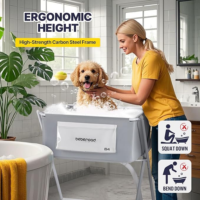Dog Bathtub Dog Washing Station with Scrubber for Small Medium Dogs Cats, B4 Foldable Dog Tub for Bathing and Grooming, Portable Collapsible Dog Shower Tub, Indoor and Outdoor