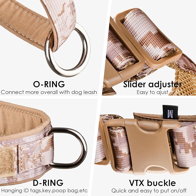 No Pull Dog Harness for Small Medium Large Sized Dogs, Escape Proof Adjustable Dog Harnesses with 2 Patch, Brown Camo, XL
