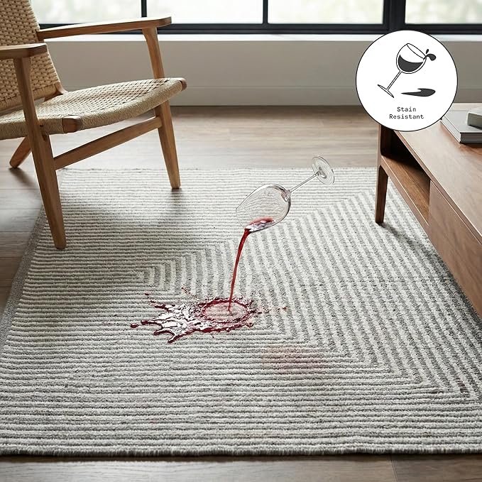 Fab Habitat Machine Washable Area Rug - Hand Woven, Stain Resistant, Pet Friendly - Premium Recycled Polyester Yarn - Contemporary - Bedroom, Living Room - Denver - Gray - 4 x 6 ft
