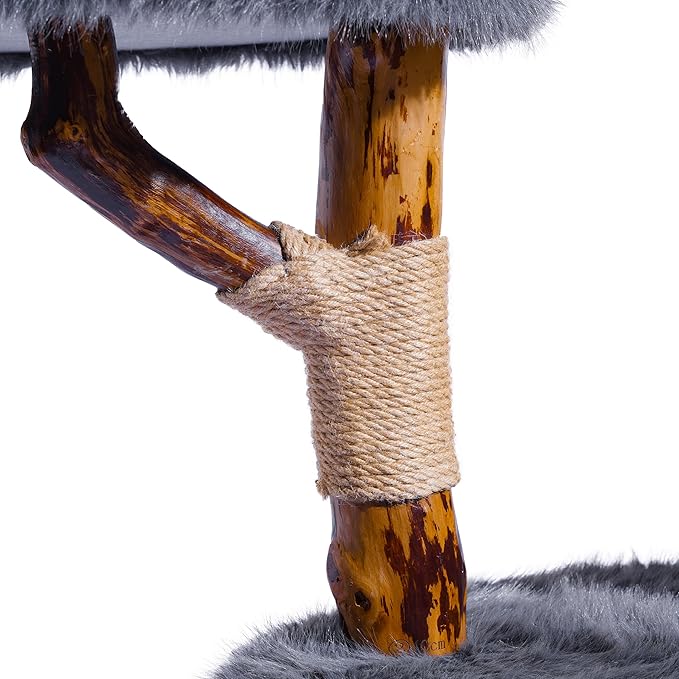 Aesthetic Cat Tree Tower for Large Cats, Large Cat Tree for Maine Coon Indoor Cats with Faux Fox Fur, Solid Wood Sisal Scratching Post, Hammock, Perches, Platform, Toy Ball