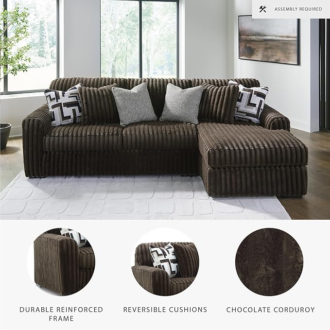 Signature Design by Ashley Midnight-Madness Casual Right-Arm Facing 2-Piece Sectional Sofa with Chaise and Reversible Cushion, Dark Brown