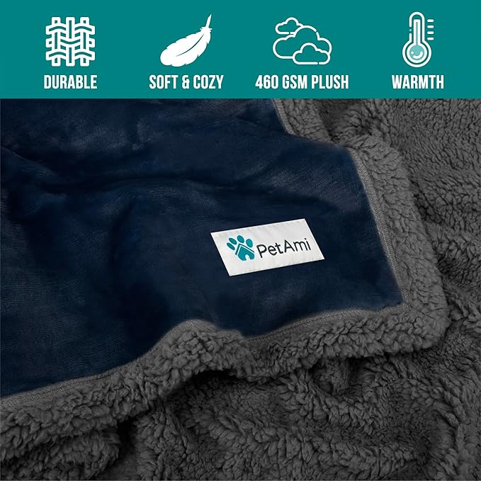 PetAmi Dog Blanket for Small Medium Dogs, Pet Bed Blanket Cat Puppy Kitten, Fleece Furniture Couch Cover Protector Sofa Car, Soft Sherpa Dog Throw Plush Reversible Washable, Mini 29x40 Blue Gray