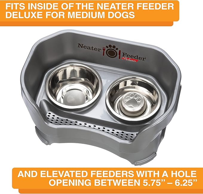 Neater Pet Brands Stainless Steel Slow Feed Dog Bowl for Fast Eating Medium Breed, Metal Slow Feeder Dog Bowl Fits in Medium Neater Feeder Deluxe, for Puppy or Dogs (19-40 lbs), 1 Cup Food Capacity