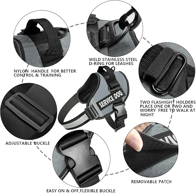 JSXD Dog Harness,No-Pull Service Dog Harness with Handle Adjustable Outdoor Pet Dog Vest 4M Reflective Nylon Material Vest for Breeds,Easy Control for Small Medium Large Dogs