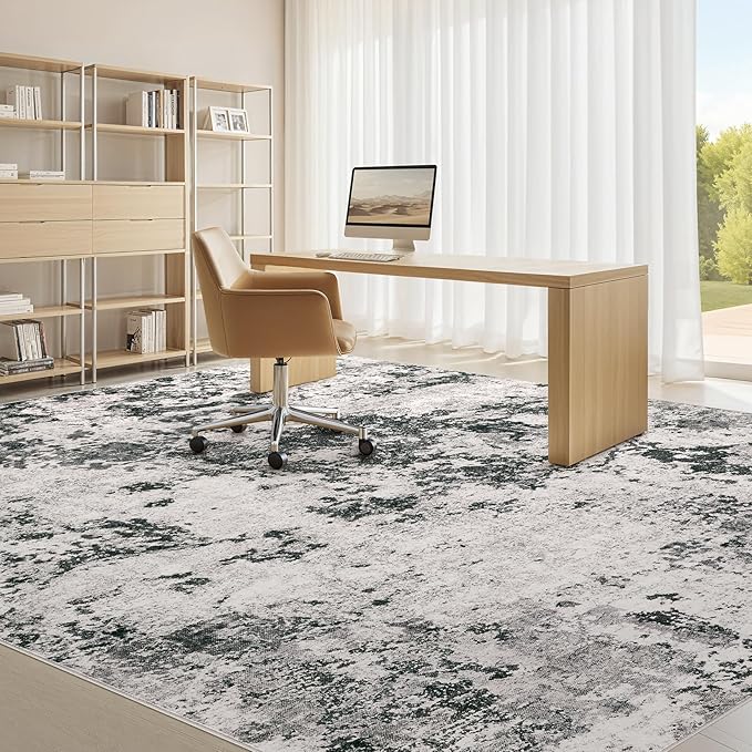 Area Rugs for Living Room: 5x7 Abstract Washable Rug Large Soft Stain Resistant Non-Slip Backing for Bedroom Dining Room Indoor Home Office Carpet for Kids Pet Friendly Families - Dark Grey
