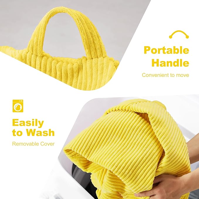 Homguava 4FT Bean Bag Chair for Adults,Teardrop Bean Bags Big Beanbag Chair with Memory Foam Filled and Ultra Soft Removable Corduroy Cover for Living Room, Bedroom (Yellow)