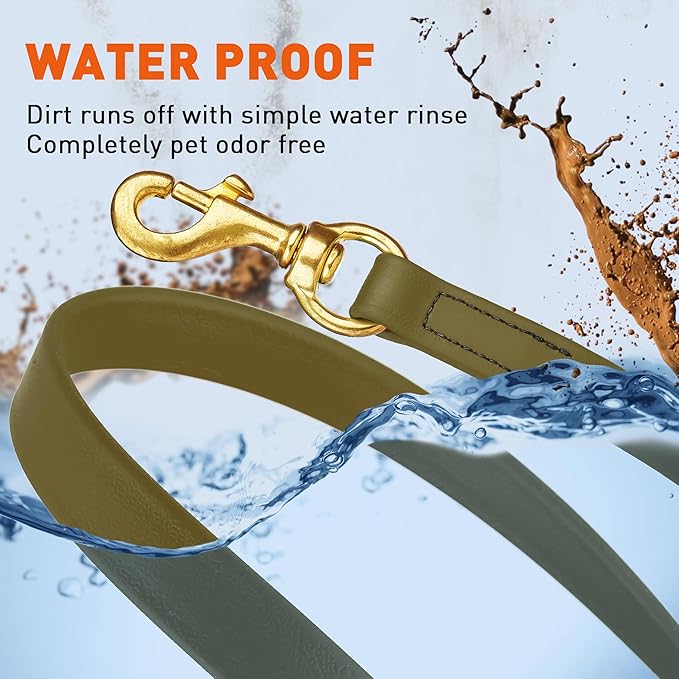 Viper Biothane K9 Working Dog Leash Waterproof Lead for Tracking Training Schutzhund Odor-Proof Long Line with Solid Brass Snap for Puppy Medium and Large Dogs, 15ft Olive Drab Green