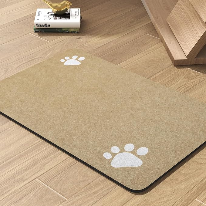 Pet Feeding Mat-Absorbent Dog Mat for Food and Water Bowl-No Stains Quick Dry Water Dispenser Mat-Dog Accessories Pet Supplies-Bowl for Messy Drinkers（Beige,16"x24"