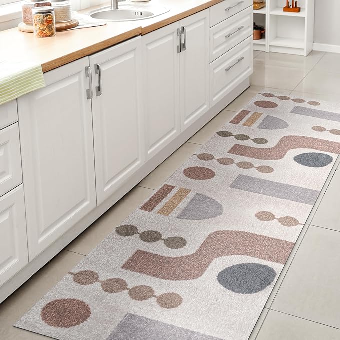 JONATHAN Y Machine Washable Cream/Multi Runner Rug 2X8 ft, Riley Abstract Coastal Contemporary for Living Room, Bedroom, Kitchen, Office, Easy-Cleaning, Pet-Friendly, Non-Shedding WSH308A-28