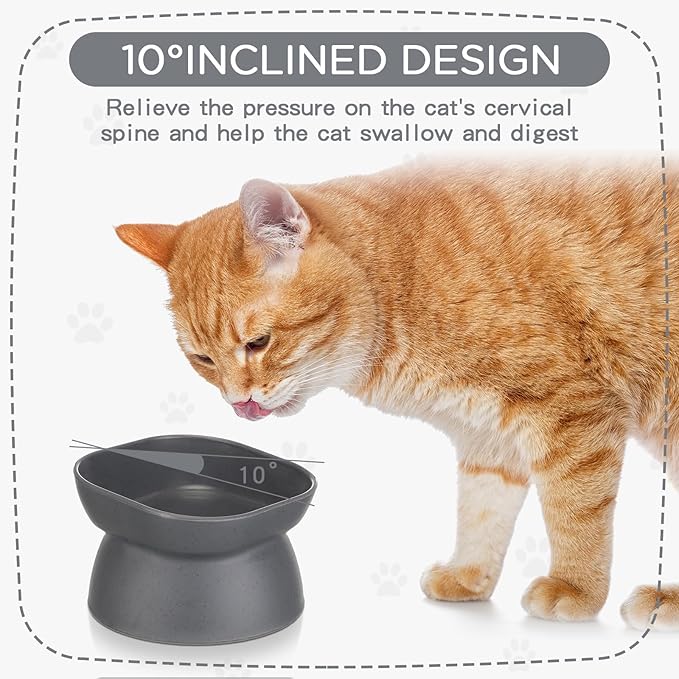 4 Pieces Plastic Tilted Elevated Cat Bowls Raised Cat Food Bowls Elevated Feeding Dish for Flat Faced Kitten Kitty Pets Supplies(White and Grey)