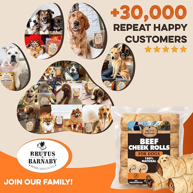 Premium Beef Cheek Rolls for Dogs 5-7" - (5-Pack), Peanut Butter Flavored Long Lasting, Safe & Natural Rawhide Alternative Chews, Ideal for Large Dogs & Aggressive Chewers, Supports Dental Health