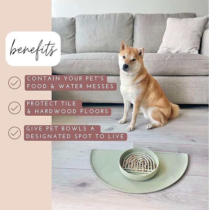 Should We Go? Waterproof Silicone Pet Food Mat - Non-Slip, Spill-Proof Feeding Mats for Floors, Raised Edge Design, Easy-to-Clean Mat for Dog & Cat Bowls, 21" Across x 10.5" Deep, Medium-Natural Sand