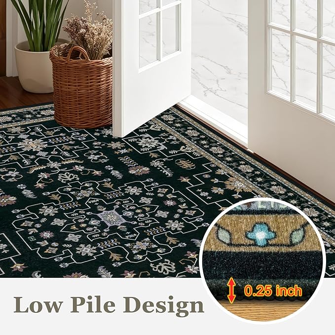 2x3 Area Rugs Living Room Rug: Washable Vintage Boho Medallion Rug No Slip Stain Resistant Soft Carpet Indoor Floor Large Carpets for Bedroom Dining Room Farmhouse Nursery Hallway Home Office Black
