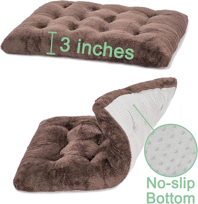 POMIU 2-Pack Washable Dog Bed, Deluxe Plush Crate Beds with Anti-Slip, Machine Washable Kennel Pad Sleeping Mat for Large, Medium and Small Dogs (2 Pack x Coffee, 23.0" L x 18.0" W x 3.0" Th)