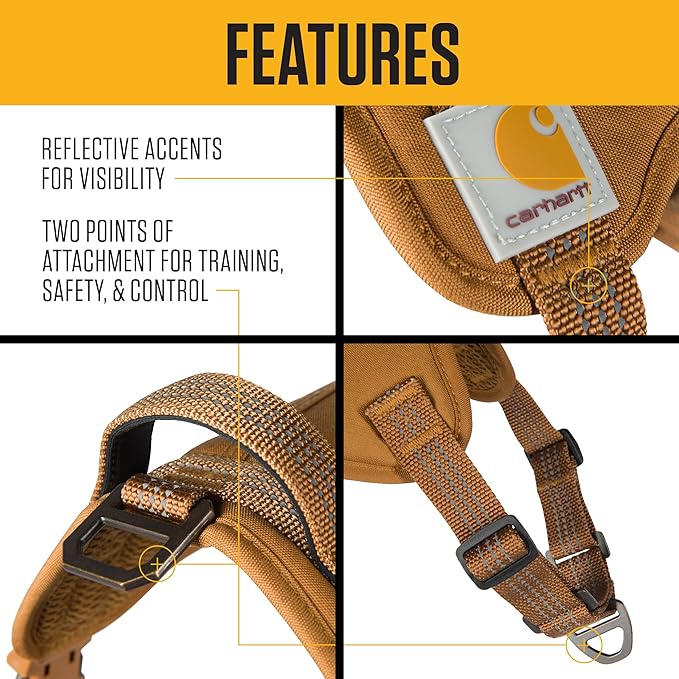 Carhartt Nylon Duck No Pull Dog Harness, Fully Adjustable Dog Harness with Quick Control Handle and Reflective Accents, Deep Wine, Large