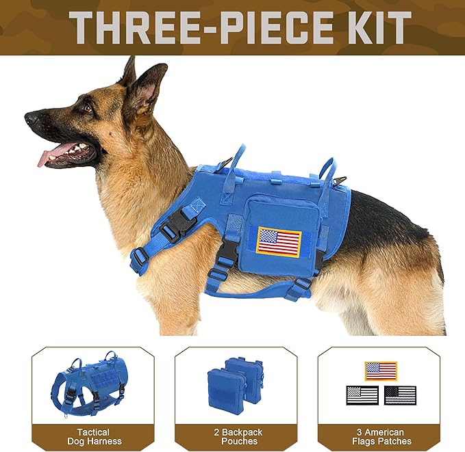 Forestpaw Dog Harness for Large Dogs,Tactical Dog Harness with Handle,No Pull Military Service Dog Vest with Pockets Adjustable for Walking Training,Blue,Chest 21.5-45"