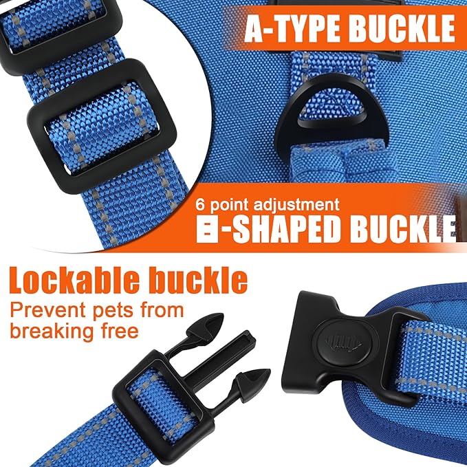 Escape Proof Dog Harness for Large Medium Sized Dogs Six Point Adjustable, Service Dog Vest Harness and Leash Set, No Pull Dogs Harnesses with Handle, Medium Dog Harnesses for Walking(Blue, M)