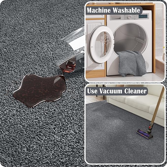 jinchan Solid Plush Area Rug 2x3 Performance Shaggy Washable Rug Indoor Entryway Doormat Soft Modern Faux Wool Cozy Non Slip Carpet for Living Room Kid Room Bedroom Nursery Grey
