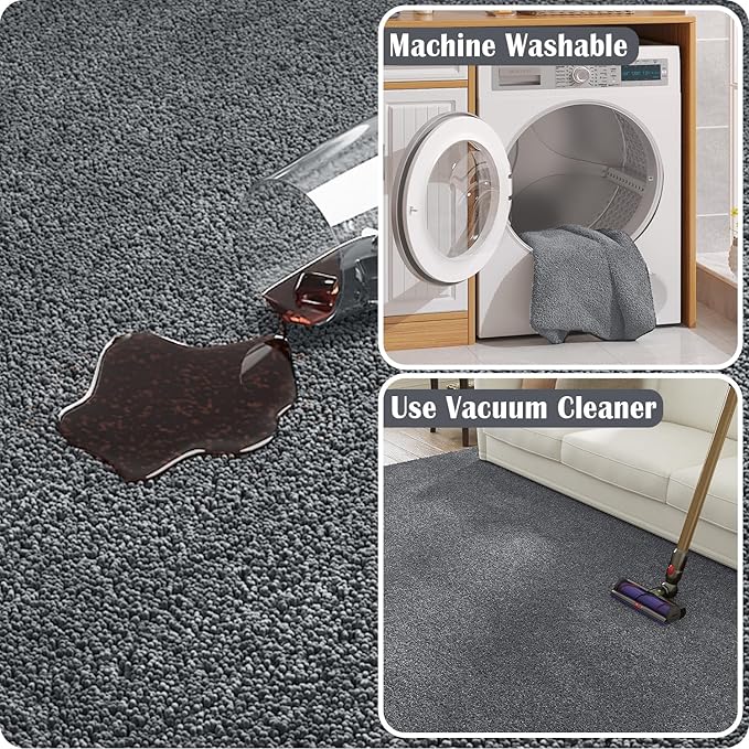 jinchan Solid Plush Area Rug 4x6 Performance Shaggy Washable Rug Indoor Soft Modern Faux Wool Cozy Non Slip Carpet for Living Room Kids Room Bedroom Dining Room Nursery Grey