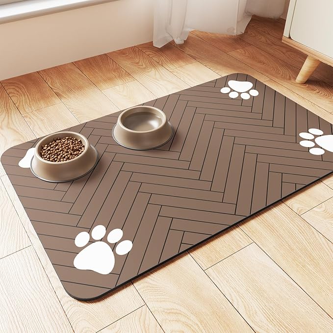 Pet Feeding Mat-Absorbent Pet Placemat for Food and Water Bowl, with Waterproof Rubber Backing, Quick Dry Water Dispenser Mat for Dog and Cat (20"x12", Coffee)