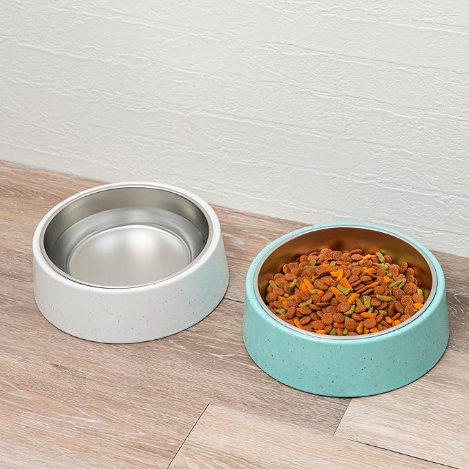 bzyoo 32oz 4CUP Elevated Dog & Cat Bowl, Sprinkle Design, Slanted Stainless Steel Pet Bowl with Removable Inner Bowl, Non-Slip Silicone Base, Dishwasher Safe, for Dry/Wet/Raw Food & Water Green