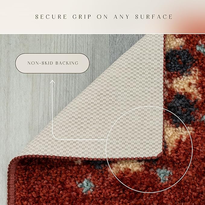 Maples Rugs Reggie Floral Area Rug - Made in USA - Washable, Non Slip, Pet-Friendly Mats for Living Room, Bedroom, and Office, 3'4 x 5, Merlot