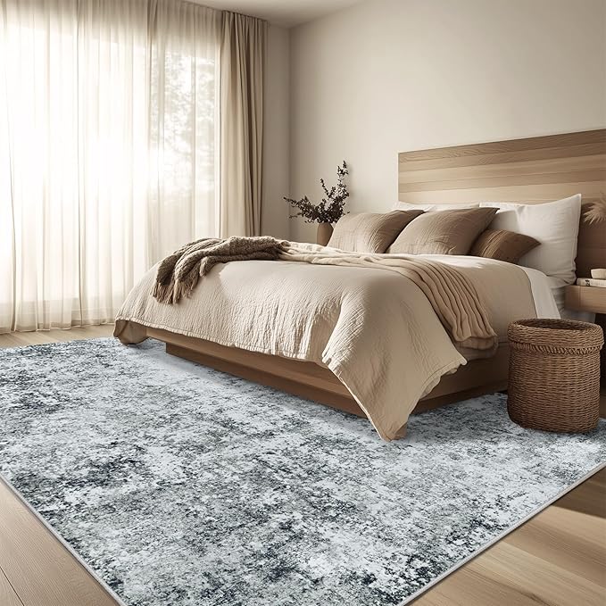6x9 Area Rug Living Room Rugs - Washable Rug Large Modern Abstract Soft Thin Carpets Indoor Floor No Slip Vintage Carpet for Bedroom Under Dining Table Nursery Home Office Decor Gray White