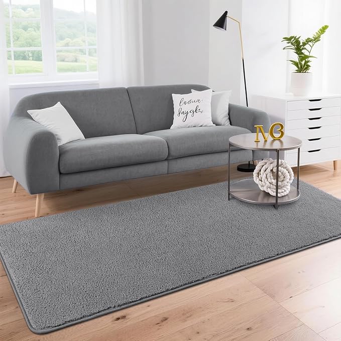 DweIke 2x6 Grey Runner Rugs, Thickened Memory Foam Bedside Rug for Bedroom Living Room, Washable Non-Slip Carpet for Kids Girls Nursery Dorm Room Decor