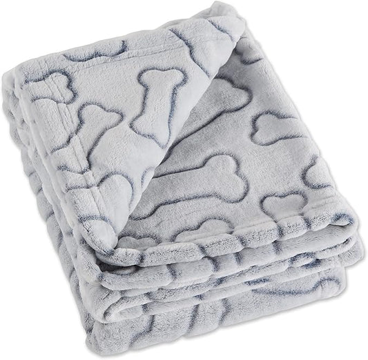 Bone Dry Embossed Bone Print Pet Blanket, 36x48", Gray