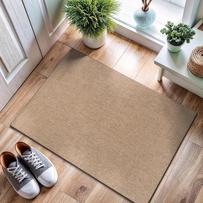 CAMILSON Easy Jute Rug 2x3, Indoor Outdoor Natural Color Fiber Area Rugs for Living Room and Kitchen Rug, Solid Boho Woven Design, Easy-Cleaning, Washable Outside Carpet Alfombras (2 x 3)