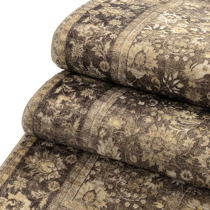 HUGEAR 8x10 Machine Washable Rugs Brown Hallway Large Area Rug Indoor Accent Rug Floral Mid Pile Carpet Soft Soft Thicker Aesthetic Rug Bedroom Living Room Office Dining Kitchen Laundry