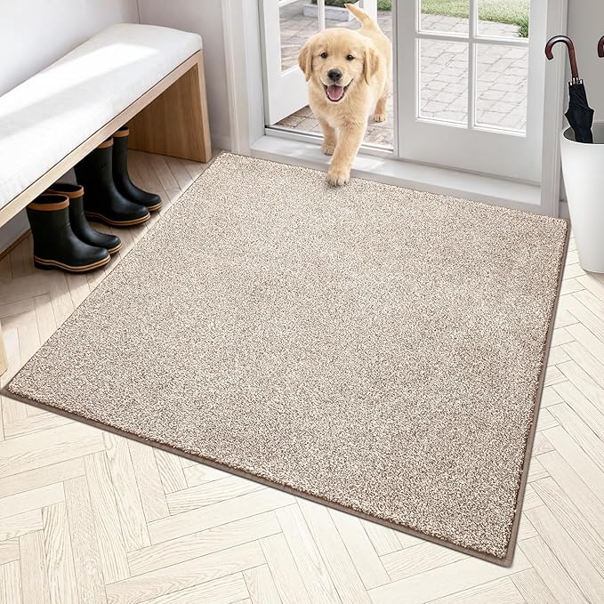 PURRUGS Dirt Trapping Door Mat 48" x 48", Non-Slip Machine Washable Entryway Rug, Dog Doormat, Indoor Front Door Mat, Super Absorbent Entry Rug for Muddy Shoes & Paws, Taupe