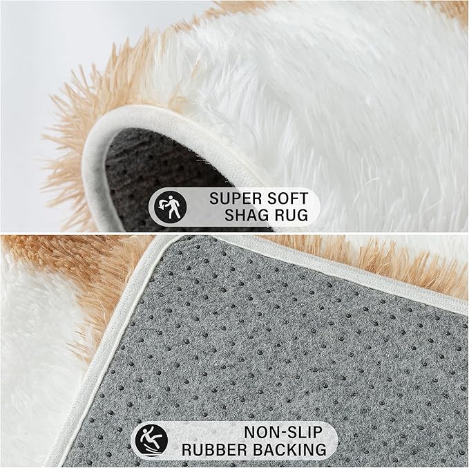 Checkered Rug 8x10 for Living Room, Brown and White Modern Shag Rugs Super Soft Washable Indoor Office Fuzzy Carpet Non-Slip Fluffy Rugs for Bedroom Home Aesthetic Decor