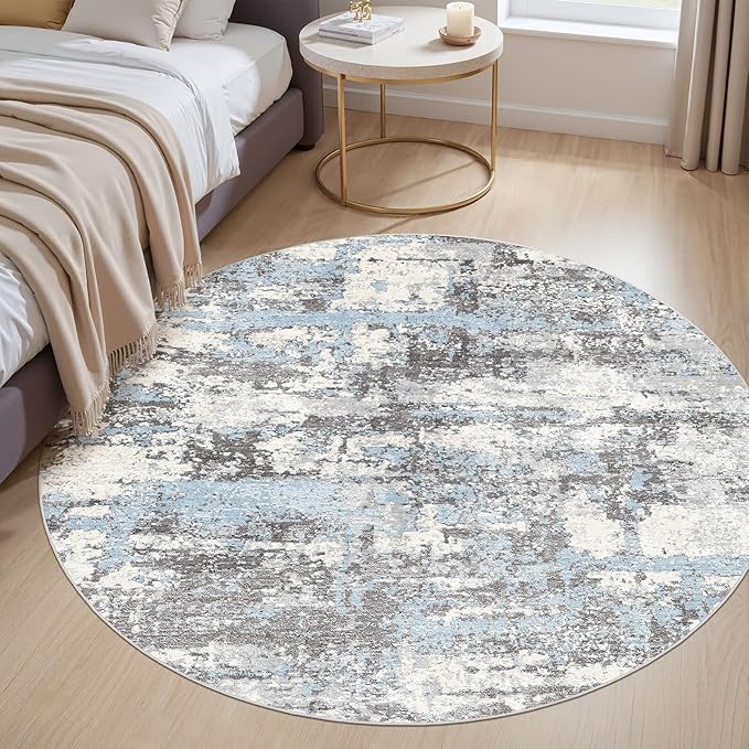 Area Rugs for Living Room: 10x10 Abstract Washable Rug Modern Neutral Large Soft Stain Resistant Non-Slip Backing Machine Table for Bedroom Dining Room Indoor Home Office Carpet - Blue Grey