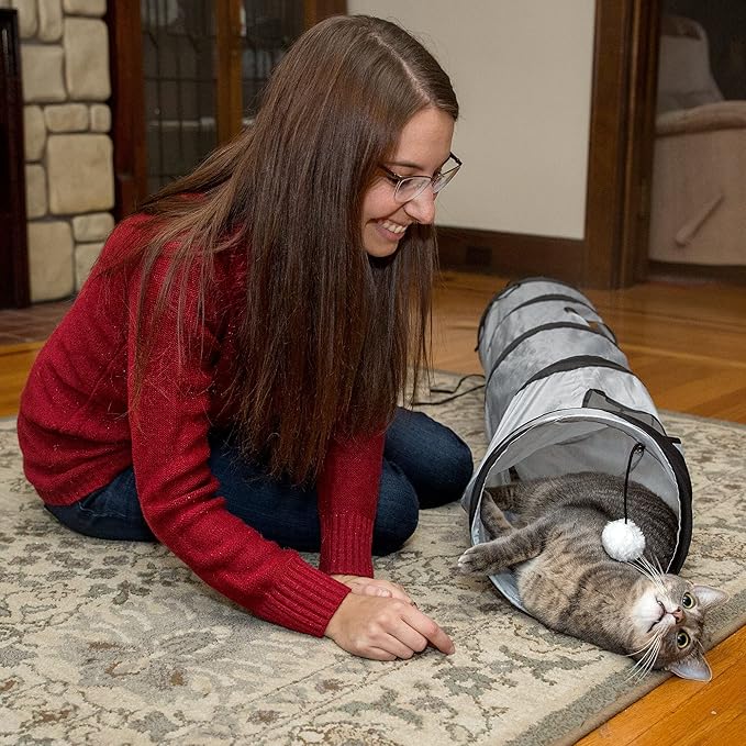PetLike Cat Tunnel for Indoor Cats Collapsible Pop-up Pet Tube Peek Hole Hideaway Play Toys for Cats with Ball