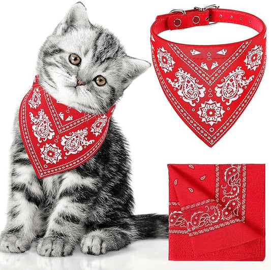 Cat Dog Bandana Collar & Owner Matching Paisley Pattern Bandana Women Headband Square Scarf Headwear Puppy Scarf for Small Dog Adjustable Cat Collar Triangle Neckerchief Handkerchief(Red)