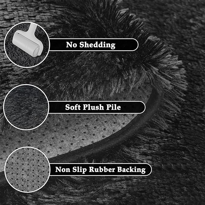 6x9 Area Rug for Living Room, Modern Black Shag Shaggy Plush Carpet Washable Non-Slip Large Rug Super Soft Indoor Fuzzy Fluffy Carpet for Bedroom Home Aesthetic Decor