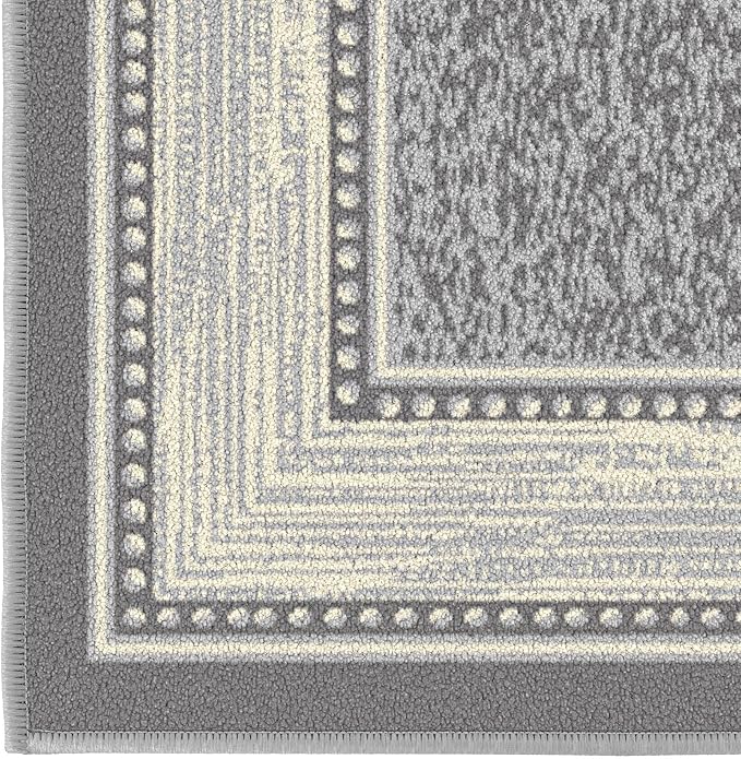 Ottomanson 3'3" x 4'7" Rugs for Living Room Border Area Rug for Bedroom - Non Slip Durable Large Floor Carpet for High Traffic Areas - Indoor Rug for Dining Room Kitchen Kids Playroom, Light Gray