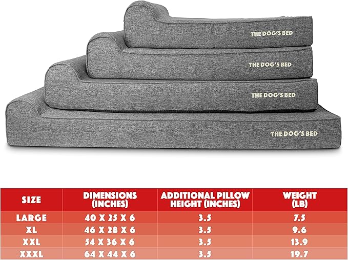 The Dog’s Bed Orthopedic Memory Foam Dog Bed with Headrest, Linen Fabric, Grey Linen, XL, 6-Inch