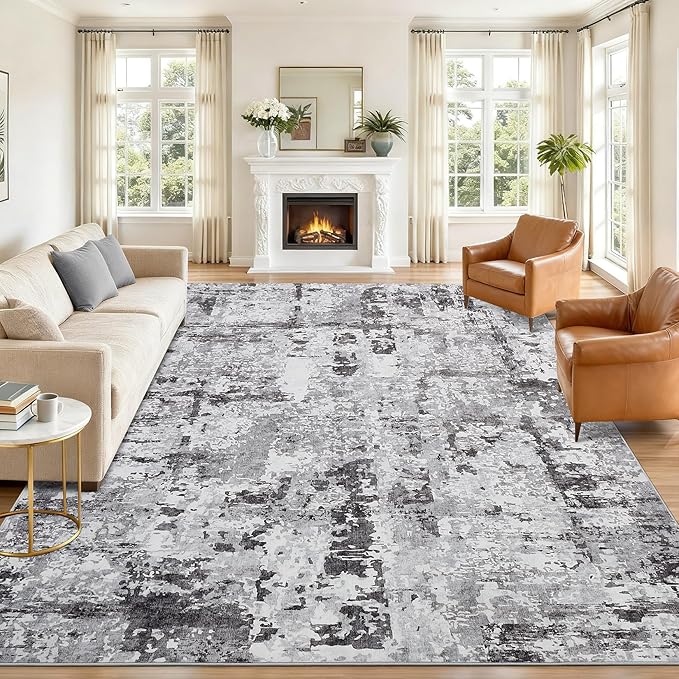 GarveeHome 5x7 Abstract Area Rug for Living Room Bedroom, Modern Washable Rugs Soft Low Pile Non Slip Accent Floor Mat Dark Grey Throw Rug Indoor Carpet Dining Room Playroom
