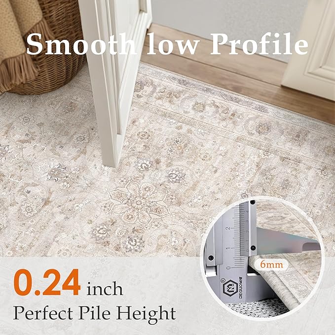 3x5 Area Rug Entryway Beige Washable Vintage Carpet Office Small Indoor Non Slip Soft Low Pile Thin Stain Resistant Distressed Accent Throw Rug for Entrance Bedroom Dining Living Room