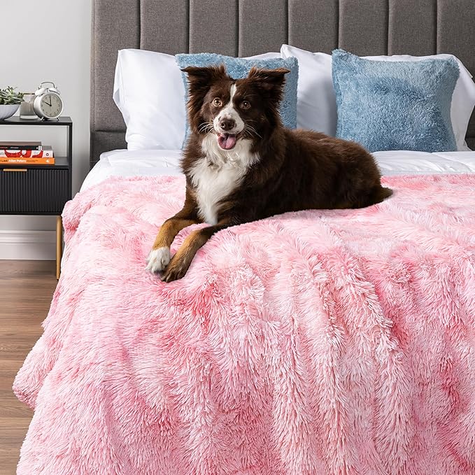 PetAmi Waterproof Dog Blanket for Large Dog, Queen Size Calming Pet Blanket Couch Cover Protector, Sherpa Faux Fur Cat Throw for Sofa Furniture Bed, Soft Fluffy XL, 90x90 Tie-Dye Pink