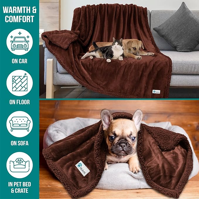 PetAmi Dog Blanket for Bed, XL Pet Blanket Large Dogs, Fleece Furniture Couch Cover Protector Sofa Car Crate Kennel, Soft Sherpa Cat Throw Plush Reversible Washable, Twin 60x80 Solid Brown